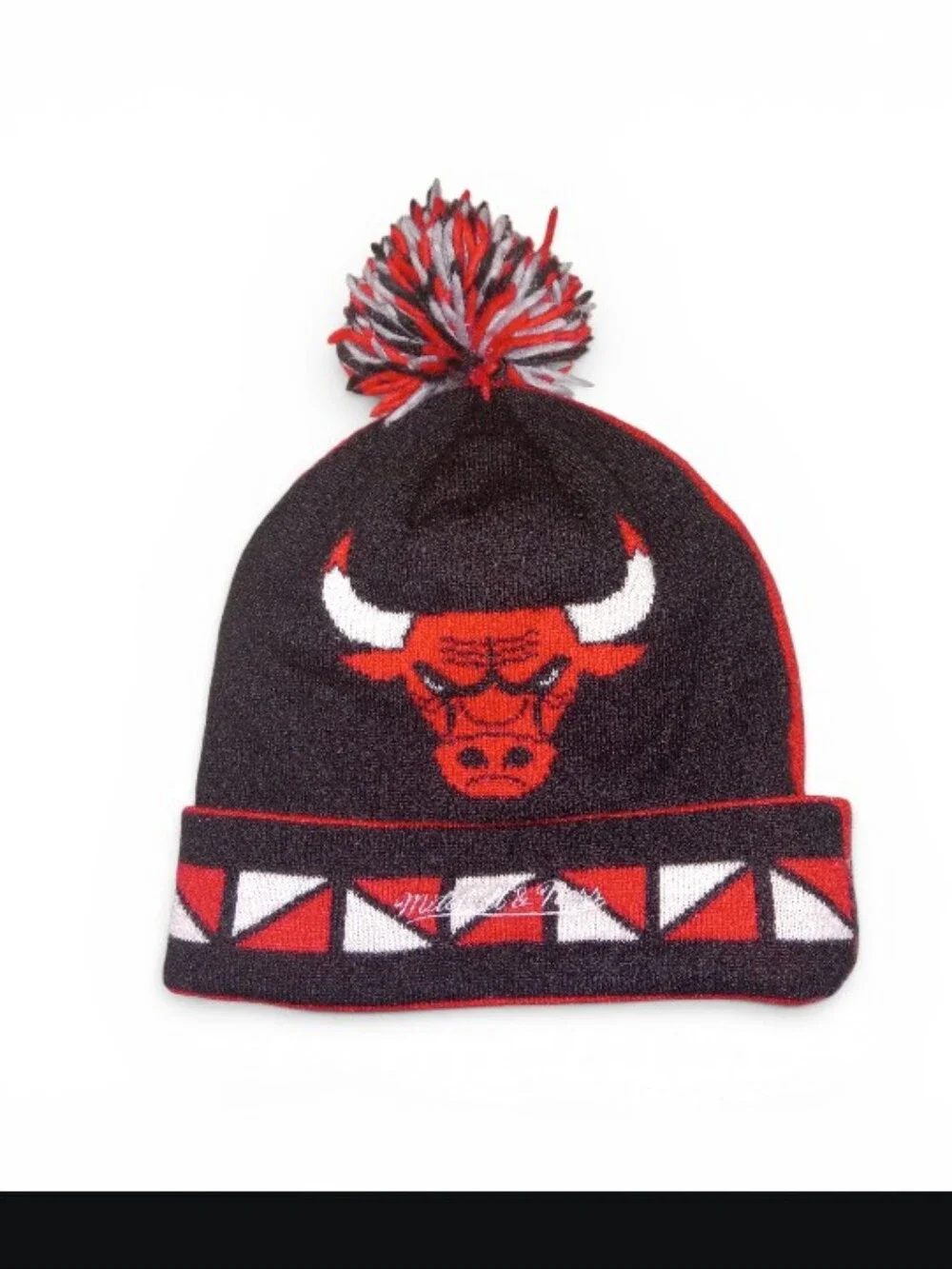 Red Pom Pom Beanie with Bull Design